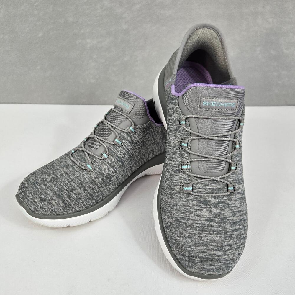 Skechers Summits Slip-Ins Memory Foam Athletic Sneakers Gray/Mint Women's 7 WIDE
